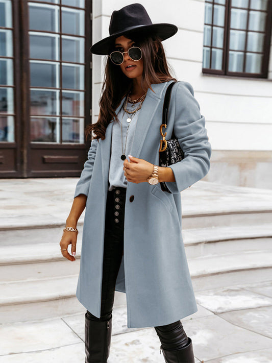 Long Sleeve Longline Coat with Pockets Misty Blue clothes coat jacket long sleeve Romantichut Ship From Overseas Shipping Delay 09/29/2023 - 10/04/2023