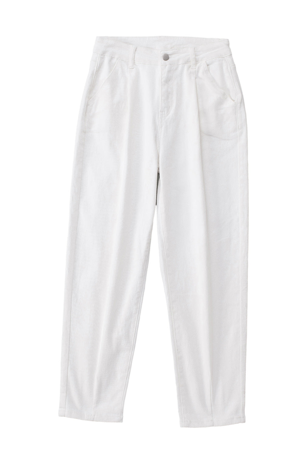 White Solid High Waist Casual Pants