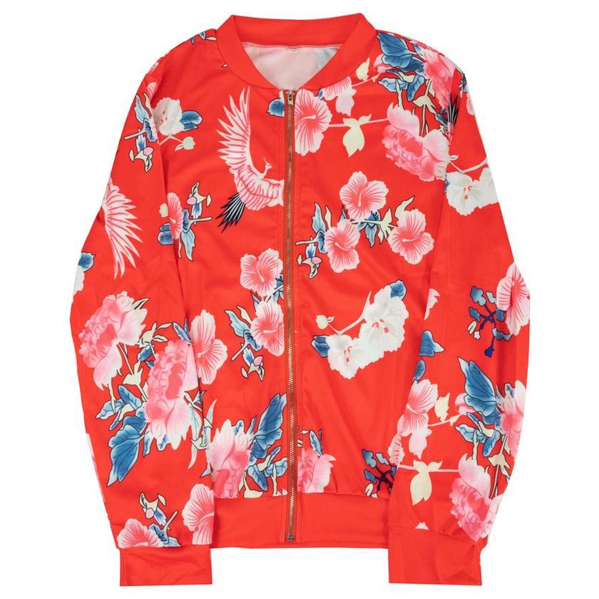 Floral-Patterned Lightweight Women's Jacket Red __stock:50 Jackets & Coats refund_fee:800