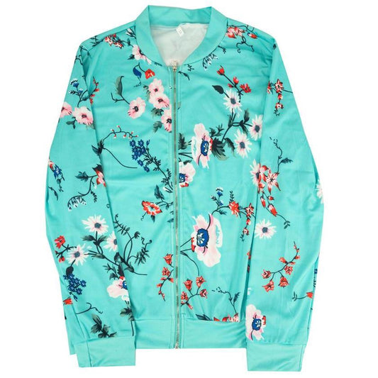 Floral-Patterned Lightweight Women's Jacket Teal __stock:50 Jackets & Coats refund_fee:800