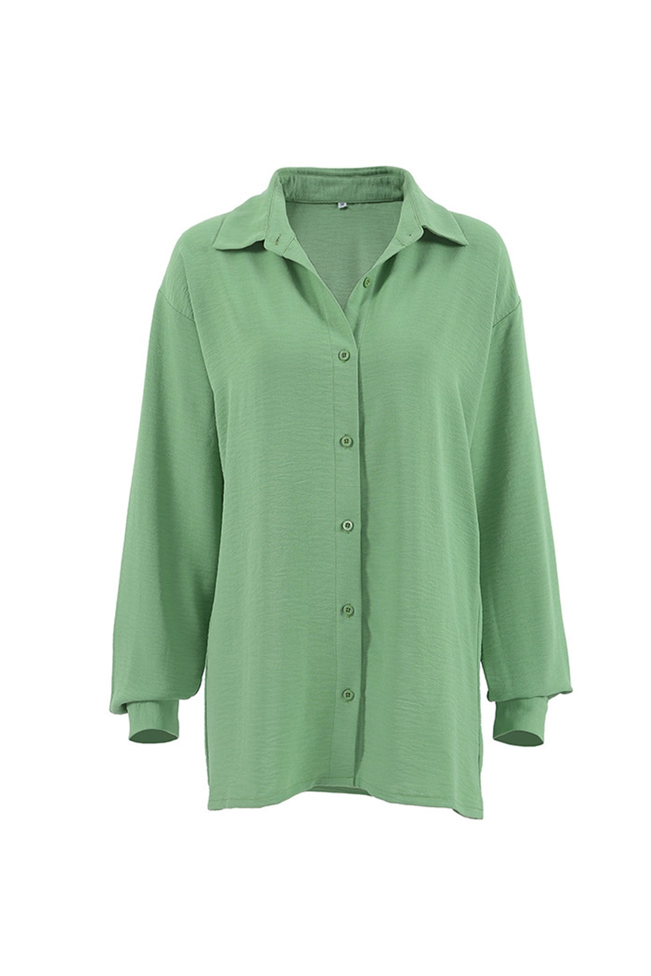 Solid Color Lapel Long Sleeve Button-Up Blouse