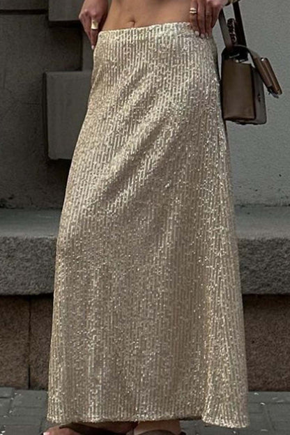 Solid Color Sequin Maxi Skirt