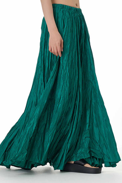 Solid Color Pleated Midi Skirt