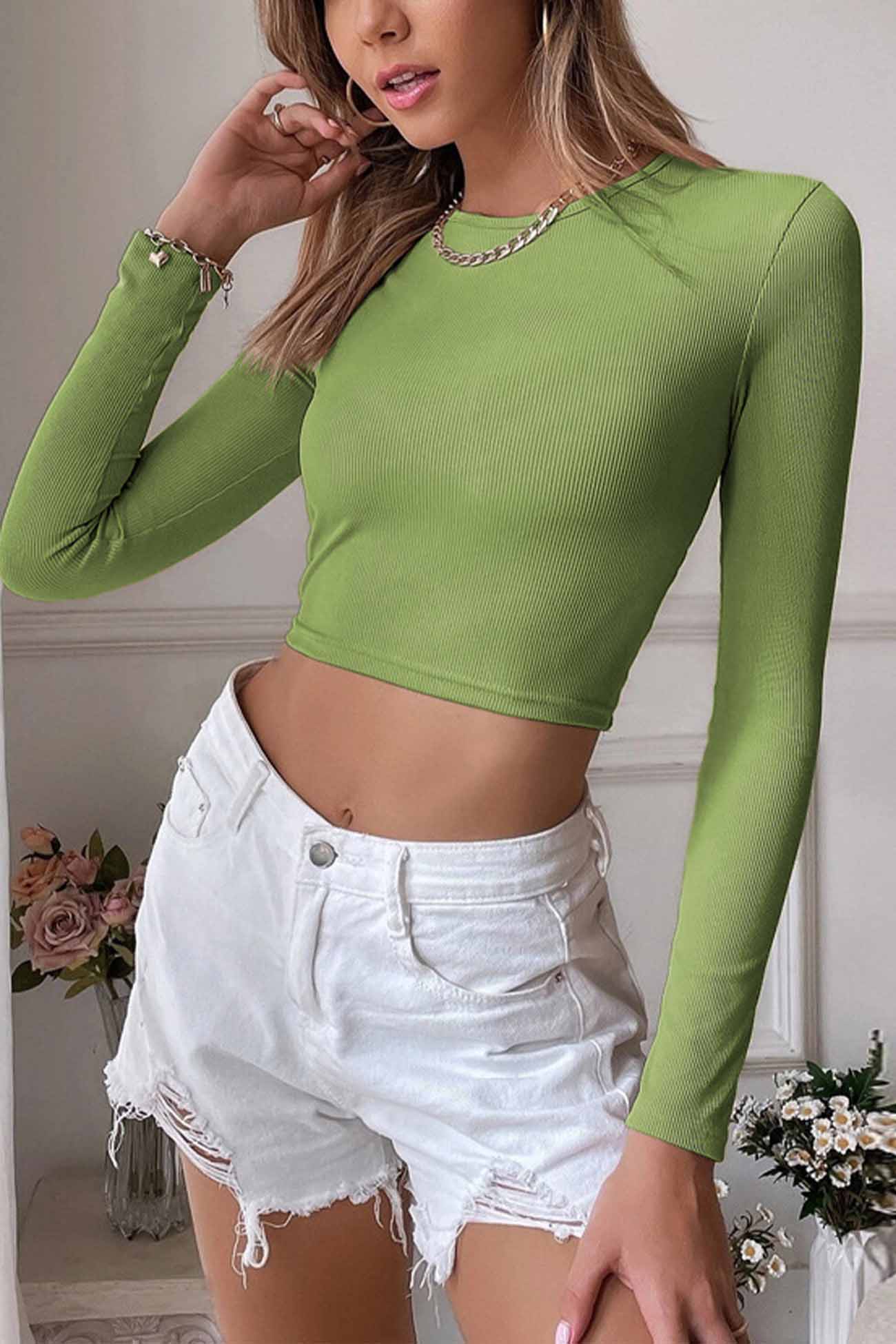 Solid Backless Twist Long Sleeve Tops