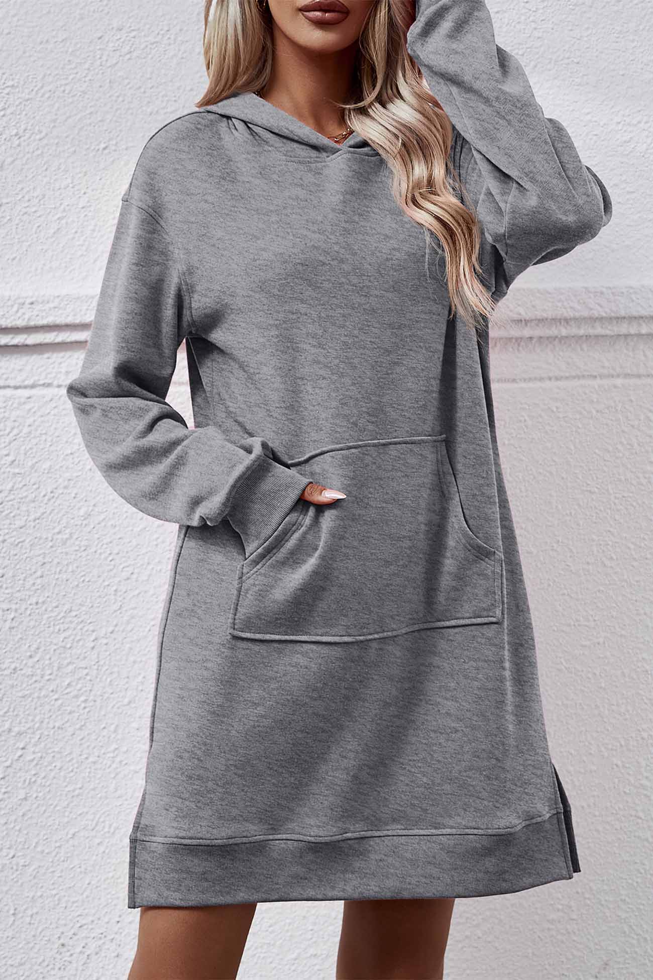 Pocket Slit Midi Hoodie Dress