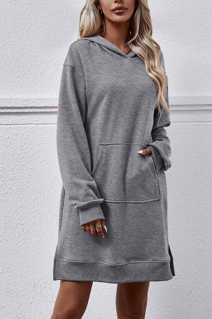 Pocket Slit Midi Hoodie Dress