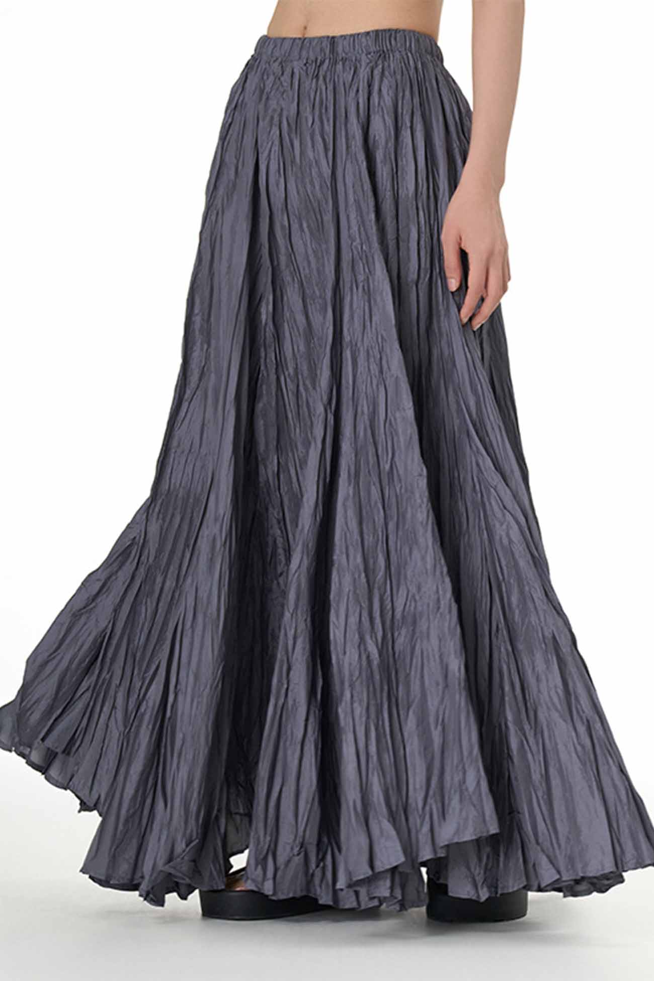 Solid Color Pleated Midi Skirt