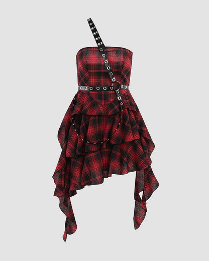 Punknaut Plaid Asymmetric Tube Dress