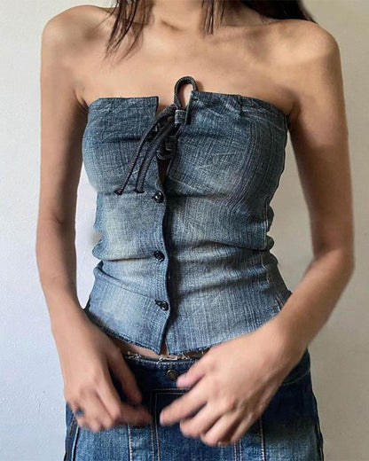 Nymphira Denim Corset Bustier Top