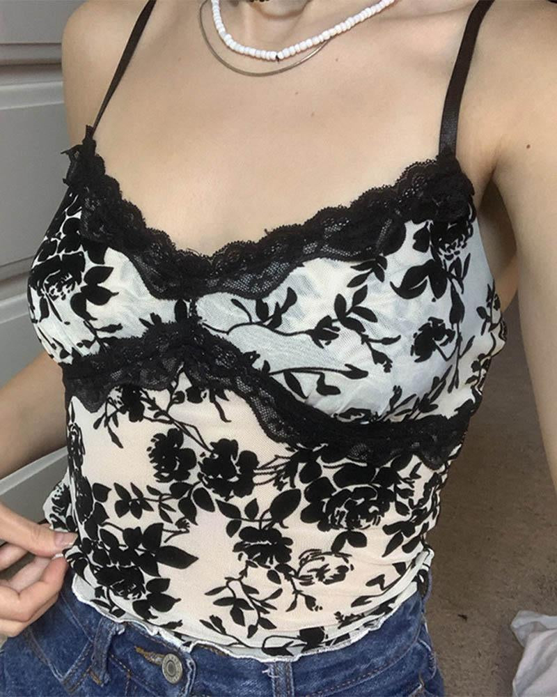 Ink Floral Lace Cami Top