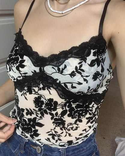 Ink Floral Lace Cami Top