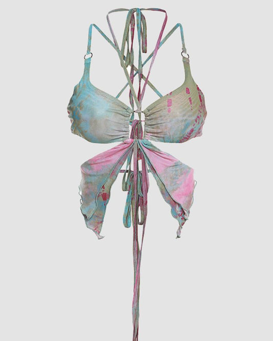 Watermarbled Butterfly Halter Top