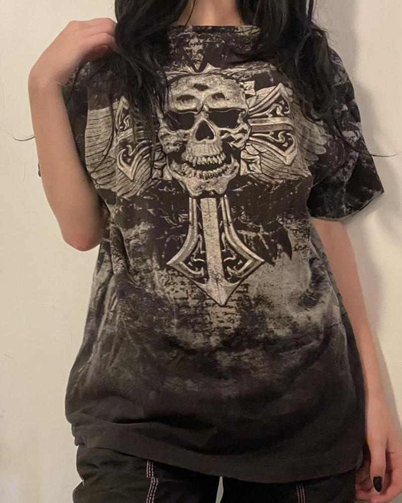 Umbriel Skull Grunge Graphic Oversized T-Shirt