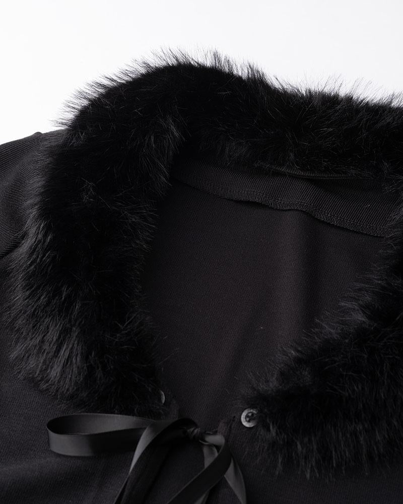 Dark Perk Fuzz Collar Trench Cardigan