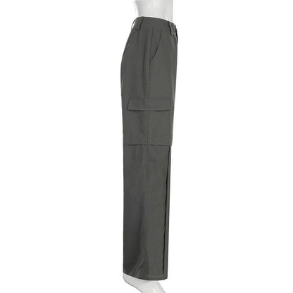 Pleated high rise wide leg solid baggy cargo pant