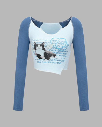 Feline Introvert Cropped Raglan Top