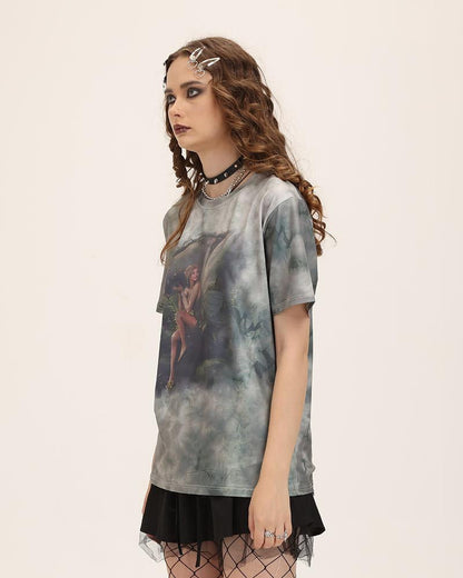 Fairy Imprint Graphic Oversized T-Shirt