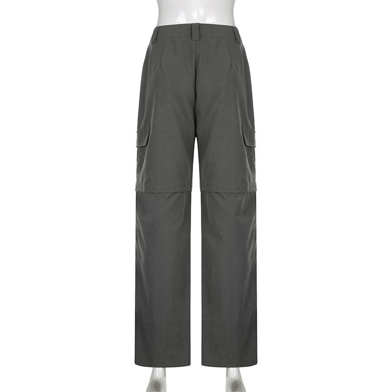 Pleated high rise wide leg solid baggy cargo pant