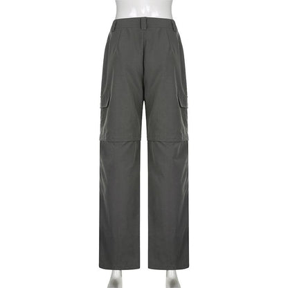 Pleated high rise wide leg solid baggy cargo pant