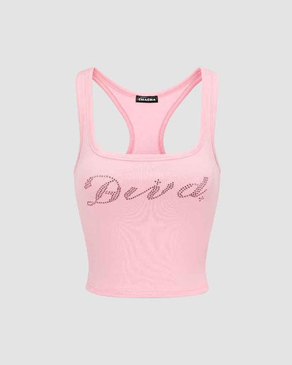 Awd Diamante Cropped Tank Top