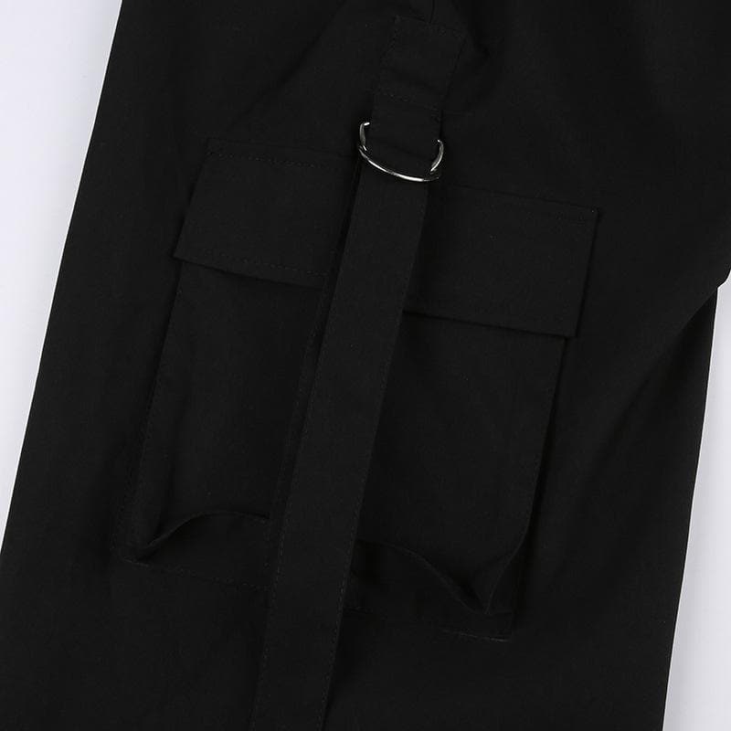 Drawstring solid cargo pocket wide leg pant