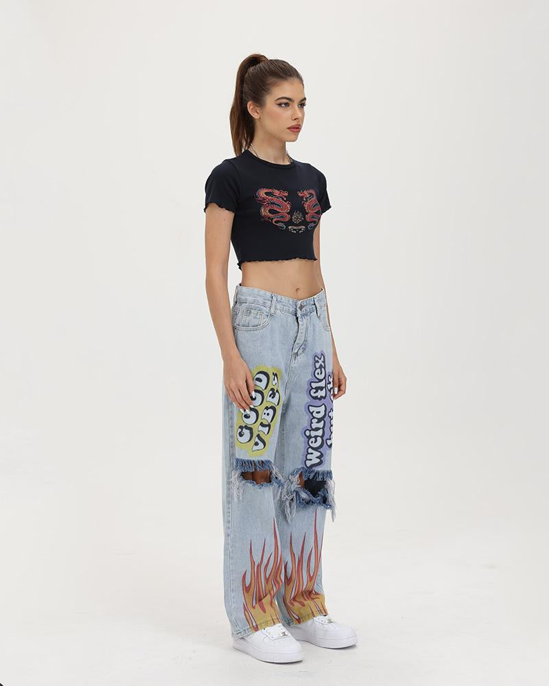 Flaming Vibes Flared Denim Jeans