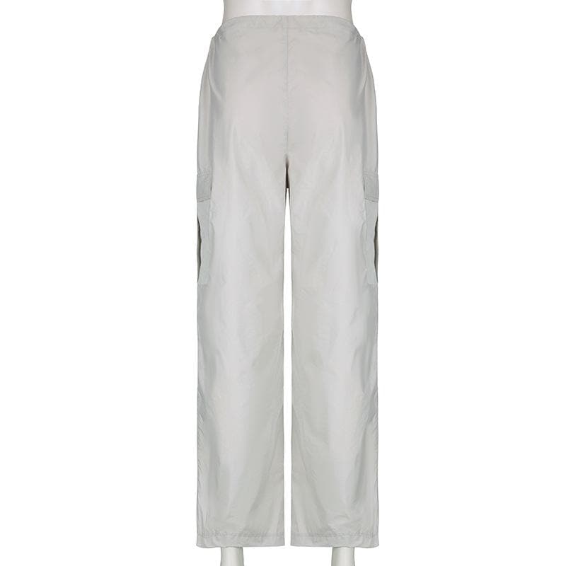 Solid drawstring cargo pocket zip-up wide leg