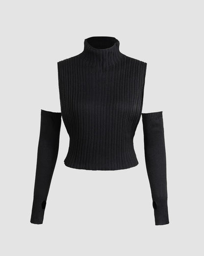 Arcane Ribbed High Neck Top with Gloves