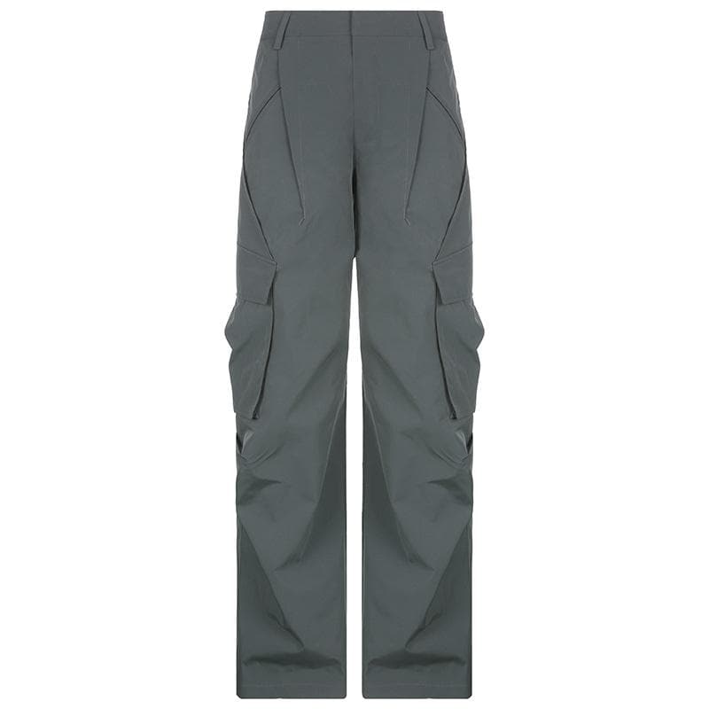 Solid zip-up low rise cargo pocket wide leg pant