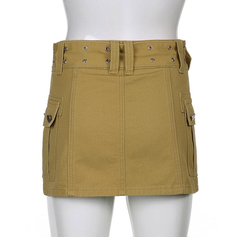 A line button cargo pocket denim mini skirt