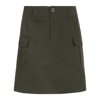 Solid cargo pocket button low rise mini skirt