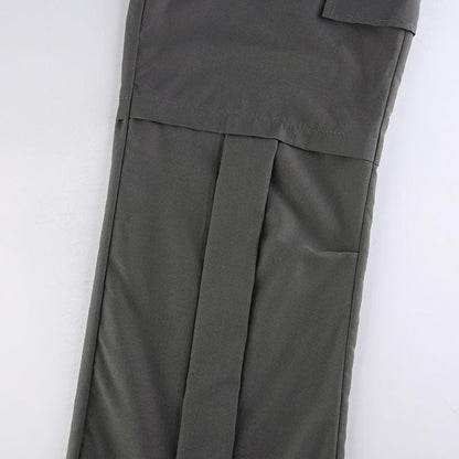 Pleated high rise wide leg solid baggy cargo pant