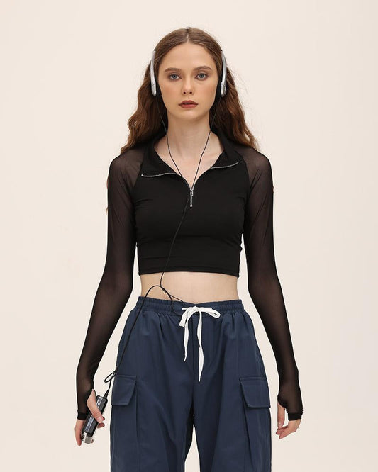 Republic Cropped Half Mesh Top