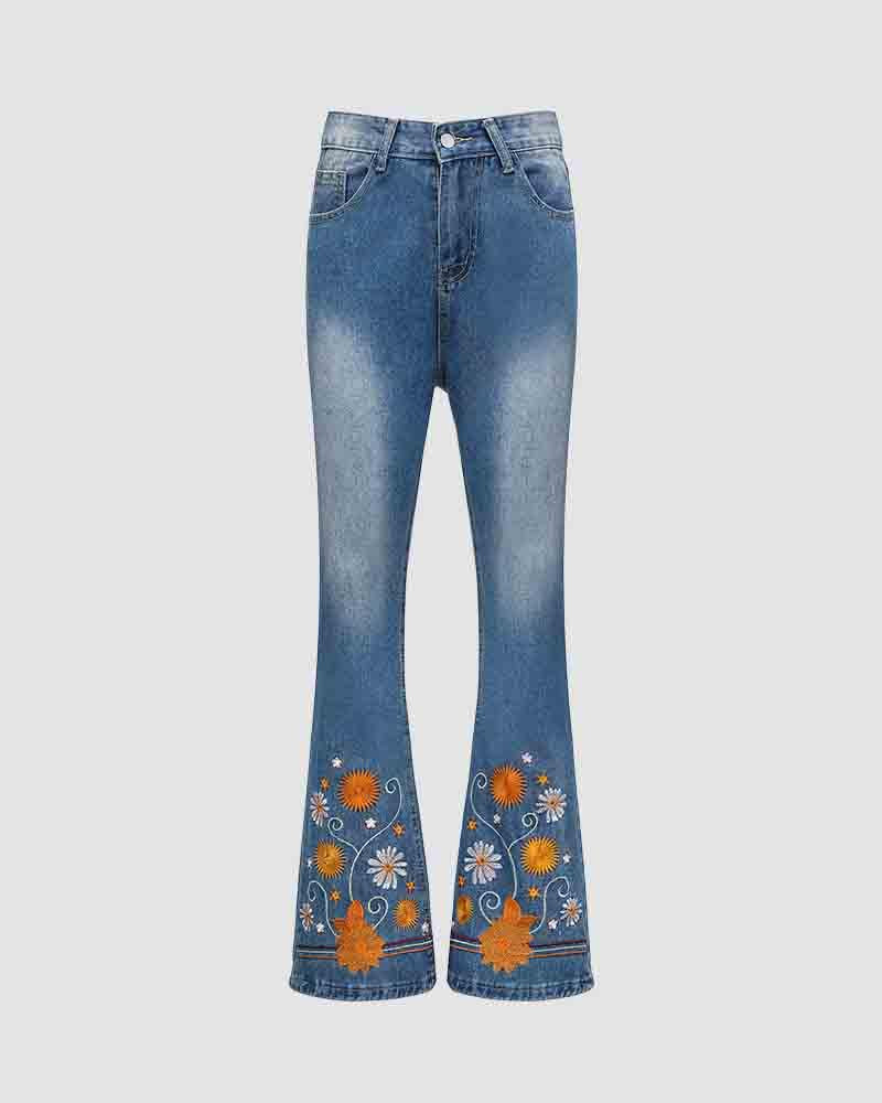 Mylo Flared Floral High Waisted Denim Jeans