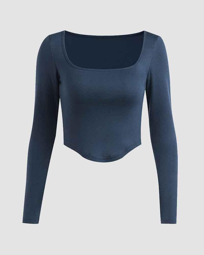 Feugis Scoop Neck Long Sleeve Top