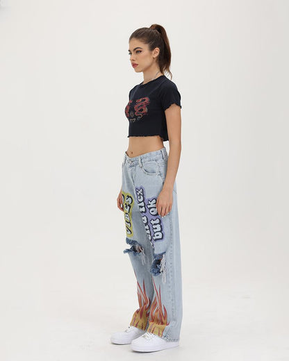 Flaming Vibes Flared Denim Jeans