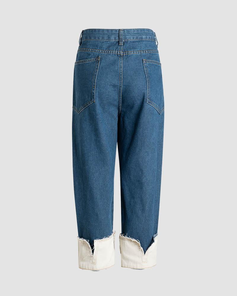 Cogburgh High Waisted Cuff Accent Denim Jeans