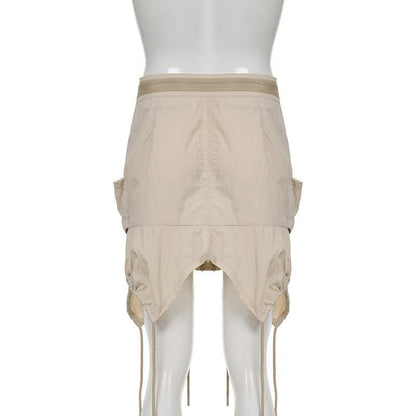 Rrawstring zip-up irregular cargo pocket mini skirt