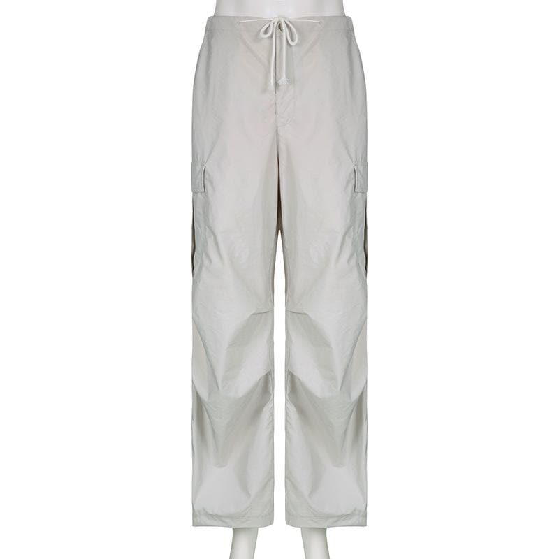 Solid drawstring cargo pocket zip-up wide leg