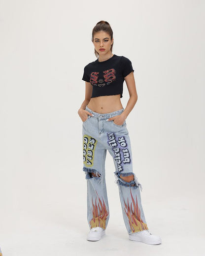 Flaming Vibes Flared Denim Jeans