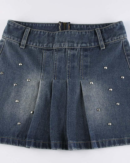 Pembroke Pleated Denim Skirt