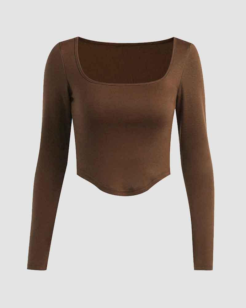 Feugis Scoop Neck Long Sleeve Top