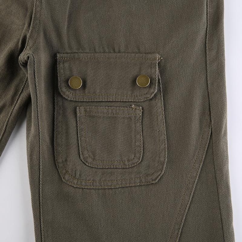 Irregular zip-up button low rise straight leg baggy cargo pocket jeans