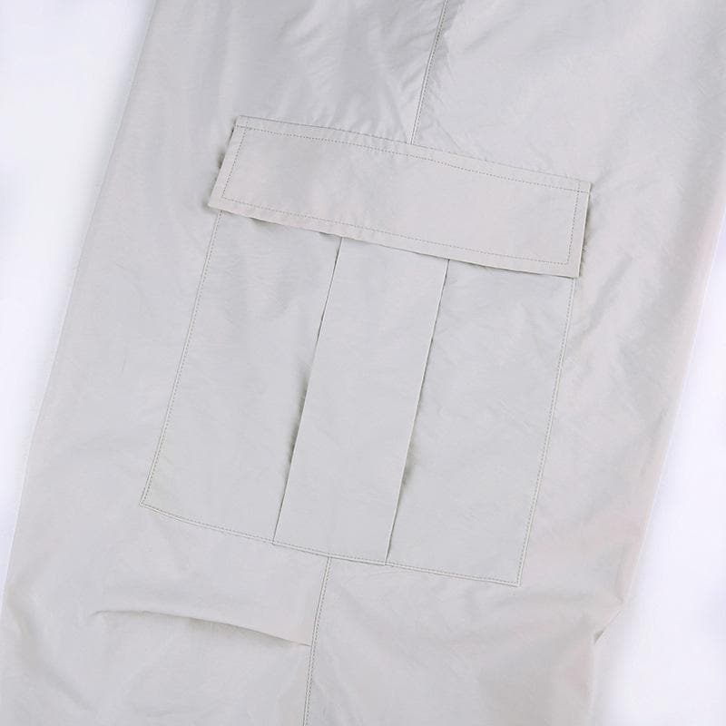 Solid drawstring cargo pocket zip-up wide leg