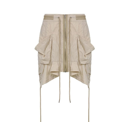 Rrawstring zip-up irregular cargo pocket mini skirt