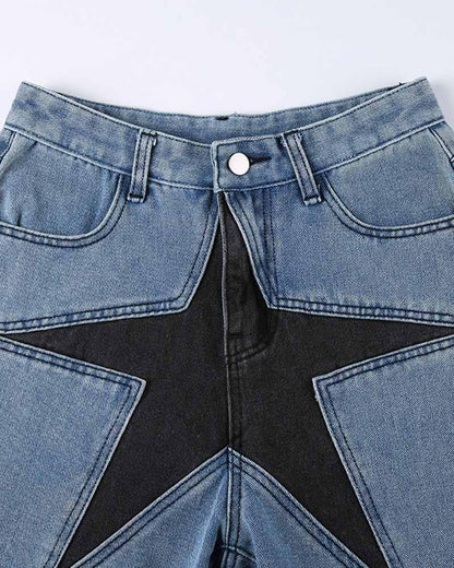 Occulus Star Denim High Waist Boy Shorts