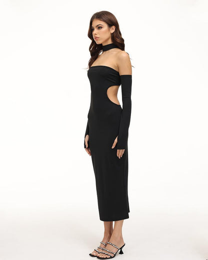 Eventide Horizon Tube Halter Dress with Gloves