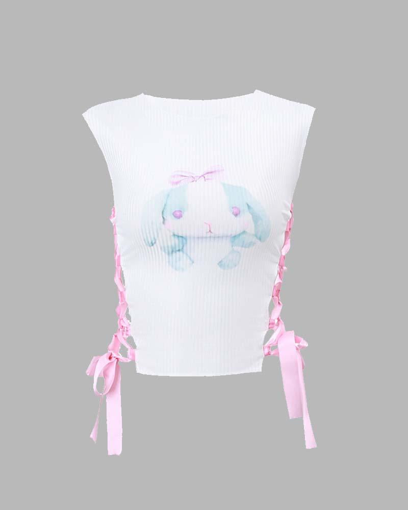 Baby Bunny Graphic Satin Lace Top