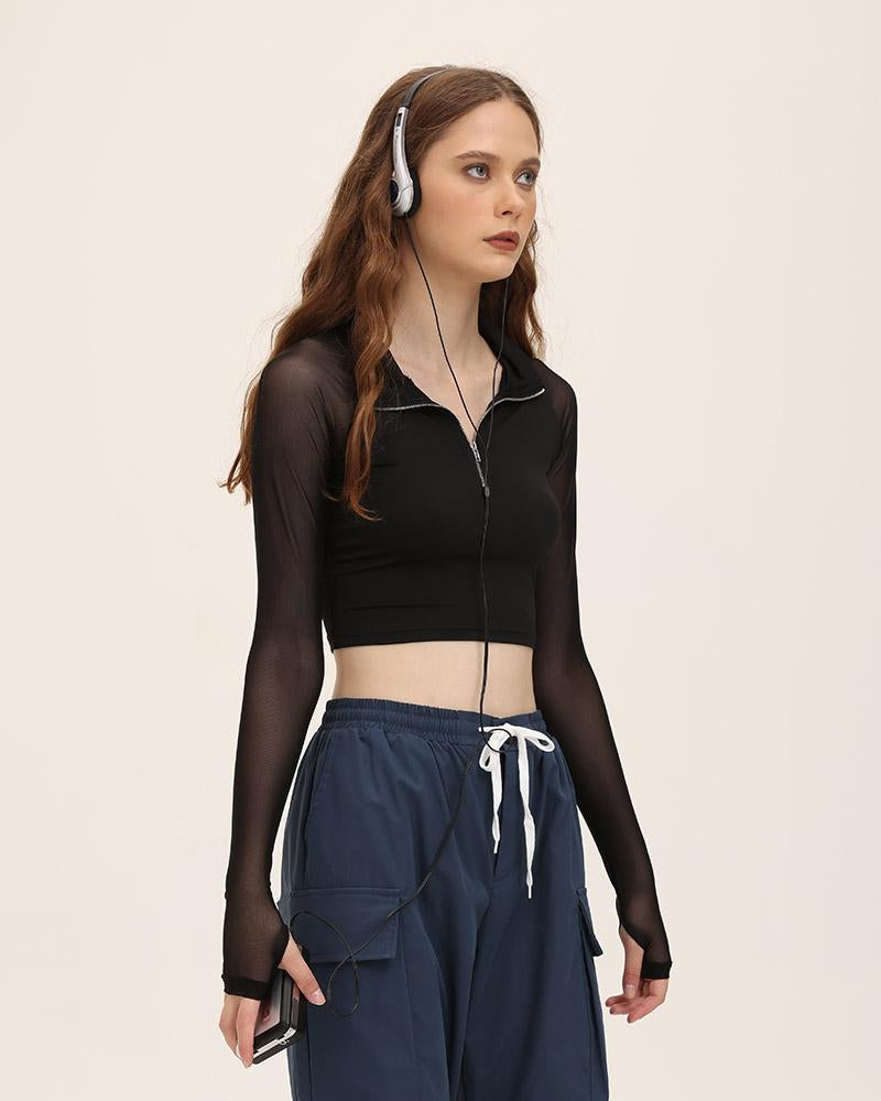 Republic Cropped Half Mesh Top