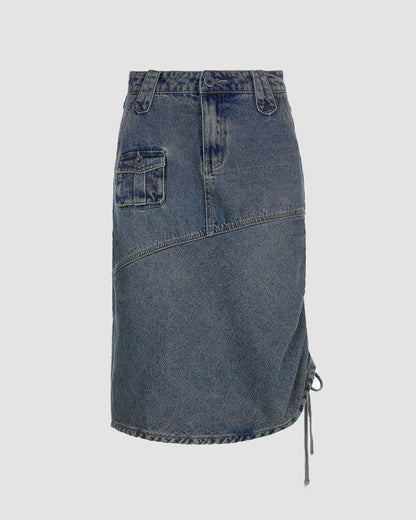 Quillpost Asymmetric Tie Denim Skirt